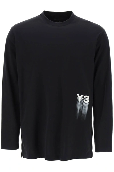 Y-3 Long Sleeved T Shirt With Logo Print In Black
