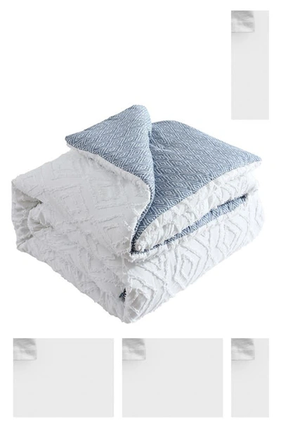 French Connection Hanwell Clipped Jacquard Duvet Cover & Sham Set In White/ Blue
