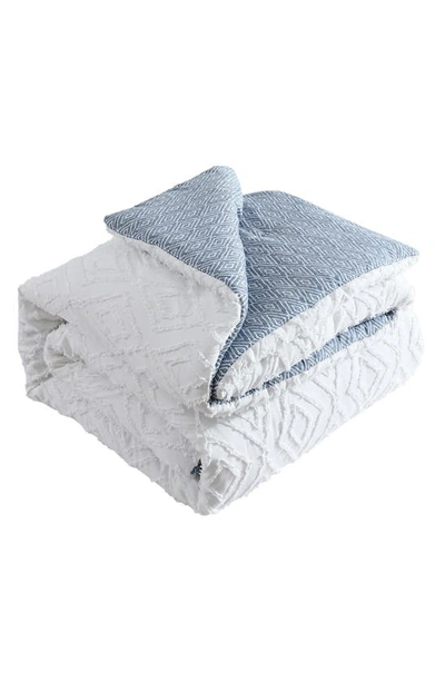 French Connection Hanwell Clipped Jacquard Comforter & Sham Set In White/ Blue
