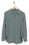 Adrianna Papell Solid Long Sleeve Button-up Shirt In Dusty Seafoam