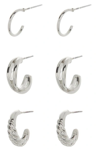 Nordstrom Rack 3-pack Assorted Hoop Earrings In Rhodium