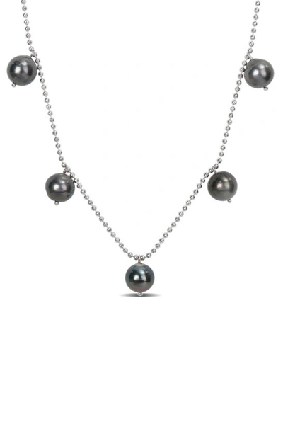 Delmar Sterling Silver 8–9mm Cultured Black Tahitian Pearl Charm Necklace In Metallic