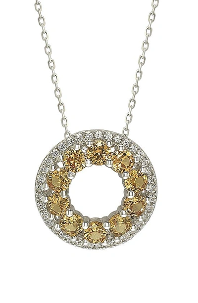Suzy Levian Sterling Silver Sapphire Circle Diamond Accent Pendant Necklace In Metallic
