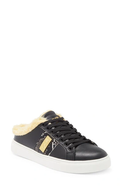 Roberto Cavalli Faux Shearling Lined Mule Sneaker In Black