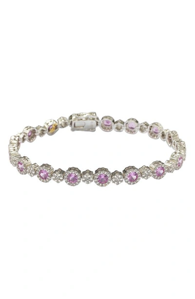 Suzy Levian Sterling Silver Sapphire Filigree Diamond Accent Bracelet In Pink