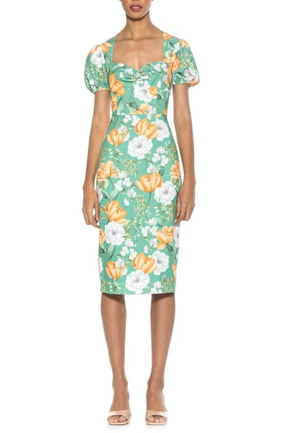 Alexia Admor Micaela Sweetheart Neck Sheath Dress In Green Floral