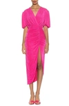 Alexia Admor Fern V-neck Drape Slit Dress In Hot Pink