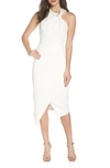 Harlyn Twist Front Asymmetrical Cocktail Dress In Off White