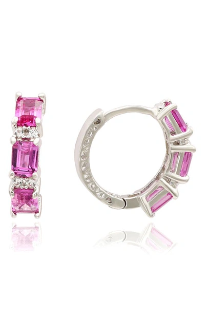 Suzy Levian Sapphire Hoop Earrings In Pink/ Silver