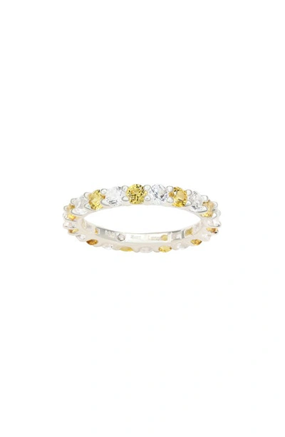 Suzy Levian Sterling Silver Yellow Sapphire & White Lab Created Sapphire Eternity Ring In Silver/ Yellow