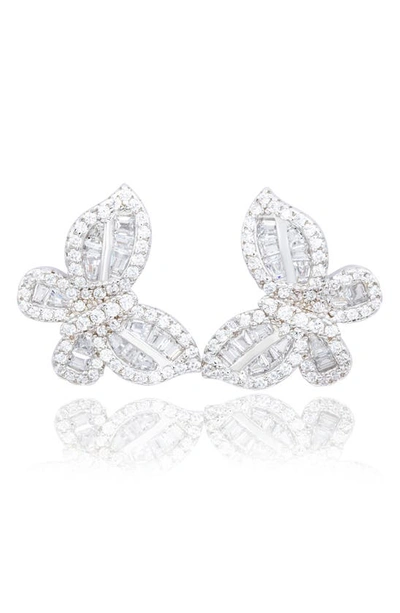 Suzy Levian Butteryfly Stud Earrings In White/ Silver
