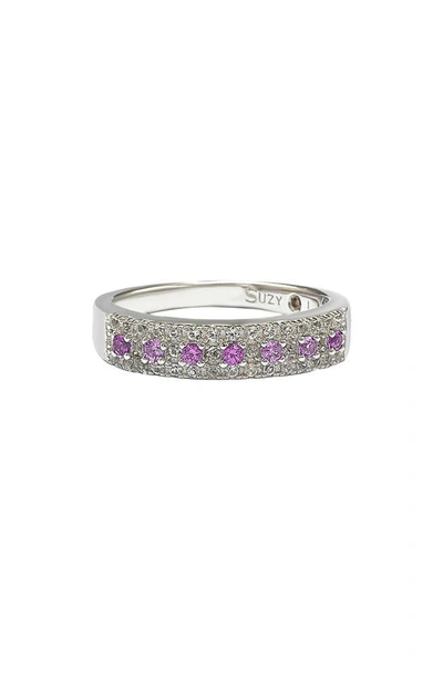 Suzy Levian Sterling Silver Pavé Pink Sapphire & Lab Created White Sapphire Ring In Metallic
