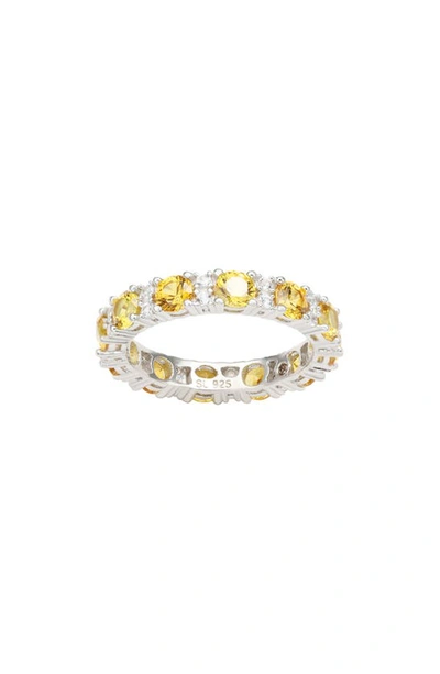 Suzy Levian Sterling Silver Yellow Sapphire & Lab Created White Sapphire Eternity Ring In Gold