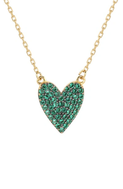 Suzy Levian 14k Gold Plated Sterling Silver Pavé Cubic Zirconia Heart Pendant Necklace In Green