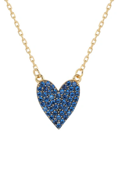 Suzy Levian 14k Gold Plated Sterling Silver Pavé Cubic Zirconia Heart Pendant Necklace In Blue