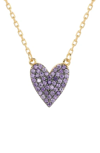Suzy Levian 14k Gold Plated Sterling Silver Pavé Cubic Zirconia Heart Pendant Necklace In Purple