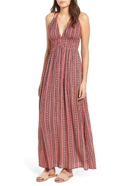 Band Of Gypsies Print Halter Maxi Dress In Red