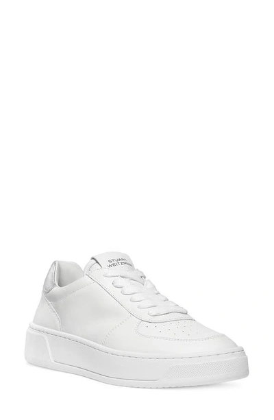 Stuart Weitzman Courtside Sneaker In White/ Silver Leather