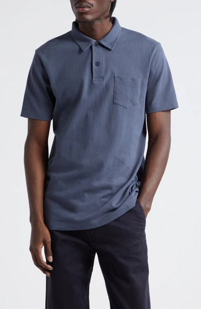 Sunspel Riviera Cotton Polo In Slate Blue