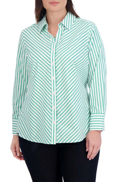 Foxcroft Mary Stripe Stretch Button-up Shirt In Kelly Green