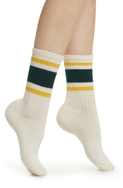 American Trench The Retro Stripe Crew Socks In Forest Amber