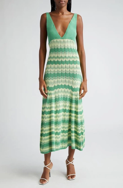 Ramy Brook Mylah Chevron Stripe Sleeveless Cotton Sweater Dress In Mineral Green Combo