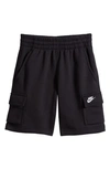Nike Kids' Club Fleece Cargo Shorts In Black/ Black/ White