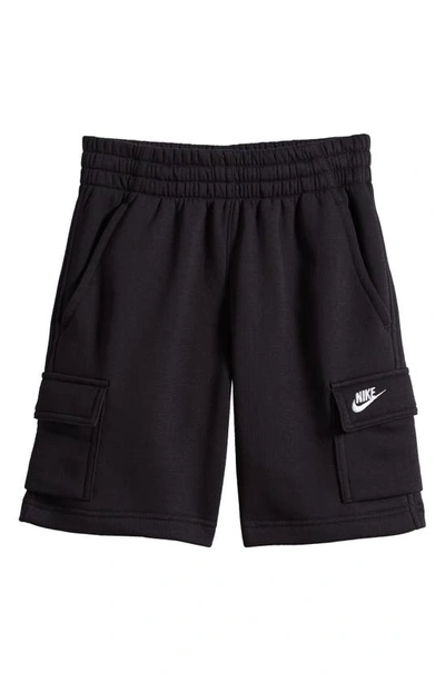 Nike Kids' Club Fleece Cargo Shorts In Black/ Black/ White