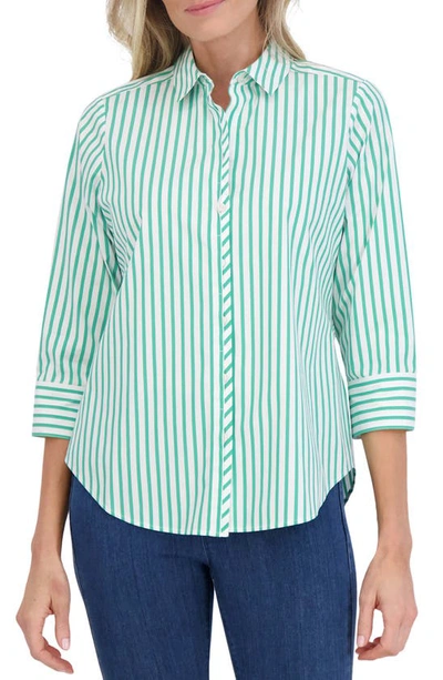 Foxcroft Charlie Stripe Button-up Shirt In Kelly Green