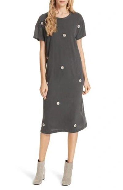 The Great Boxy Embroidered T-shirt Dress In Washed Black W/ Daisy