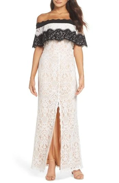Harlyn Off The Shoulder Lace Gown In Off White/ Black