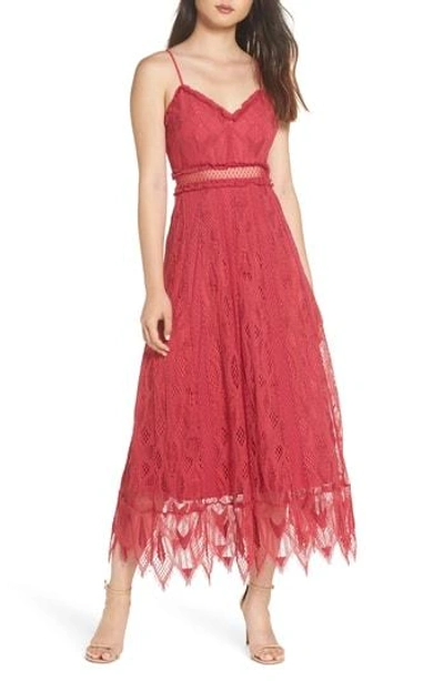 Foxiedox Gloria Lace Midi Dress In Raspberry