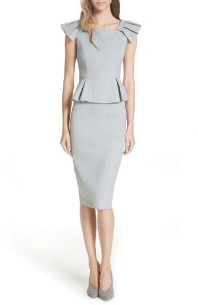 Ted Baker Ted Working Title Daizid Pleat Shoulder Peplum Dress In Grey