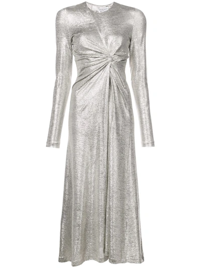 Galvan Twist Detail Metallic Dress In Silver