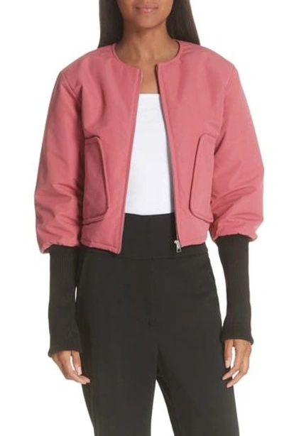 Ji Oh Contrast Cuff Crop Bomber Jacket In Dark Pink