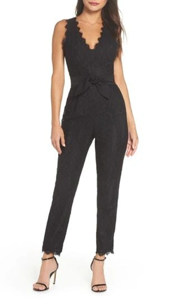 Harlyn Scallop Trim Lace Jumpsuit In Black