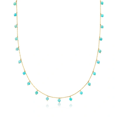 Rs Pure By Ross-simons 3-3.5mm Turquoise Bead Station Necklace In 14kt Yellow Gold In Multi
