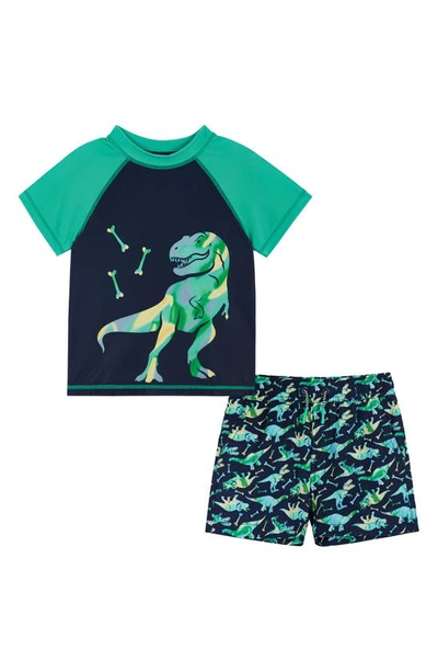 Andy & Evan Babies' Infant Boys Dinosaur Graphic Raglan Rash Guard And Board Short In Navy