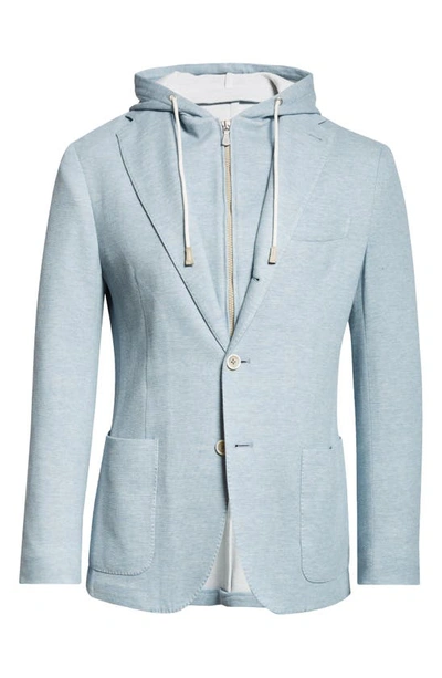 Eleventy Cotton & Cashmere Twill Blazer With Removable Hooded Bib In Light Blue
