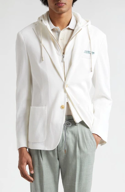 Eleventy Cotton & Cashmere Sport Coat With Removable Hooded Bib In White