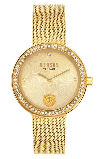 Versus Versace Lea Crystal Mesh Strap Watch, 35mm In Ip Yellow Gold