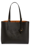 Mcm Medium Lauretos Reversible Leather Shopper Bag In Black