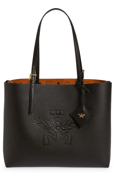 Mcm Medium Lauretos Reversible Leather Shopper Bag In Black