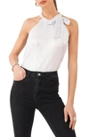 1.state Tie Neck Sleeveless Plissé Top In Silver/ivory