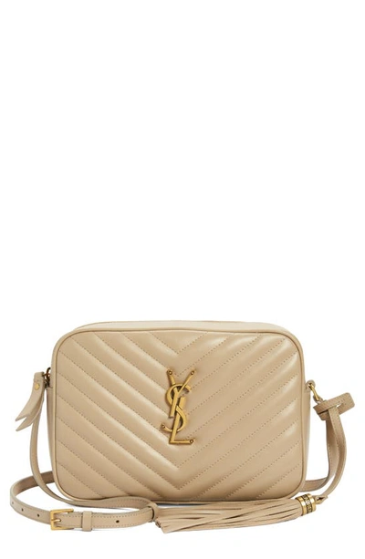 Saint Laurent Lou Medium Ysl Camera Bag With Pocket In Quilted Leather In Dark Beige