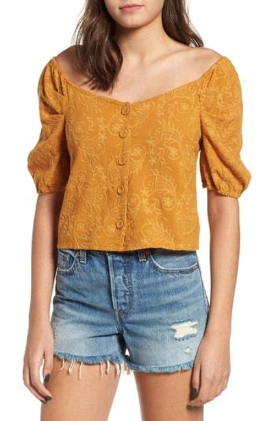 Moon River Embroidered Puff Sleeve Top In Maple