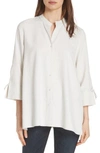 Eileen Fisher Collarless Silk Blouse In Ivory