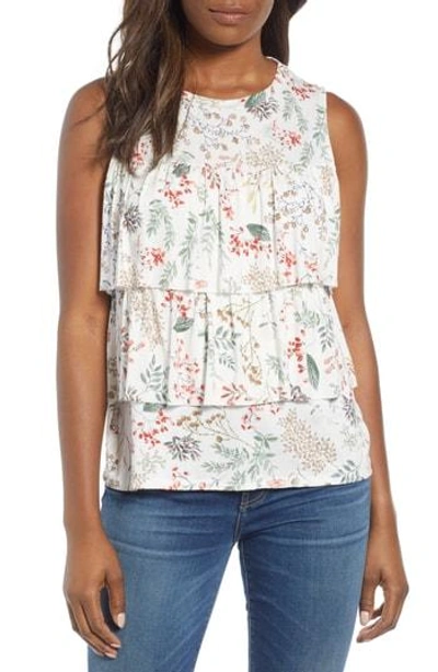 Bobeau Sleeveless Tiered Print Top In Ivory Floral