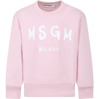 Msgm Kids' Pink Sweatshirt For Girl With Logo In Light Pink