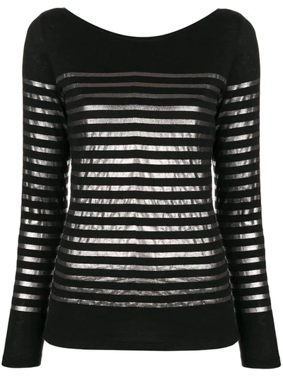 Majestic Metallic Stripe Sweater In Black